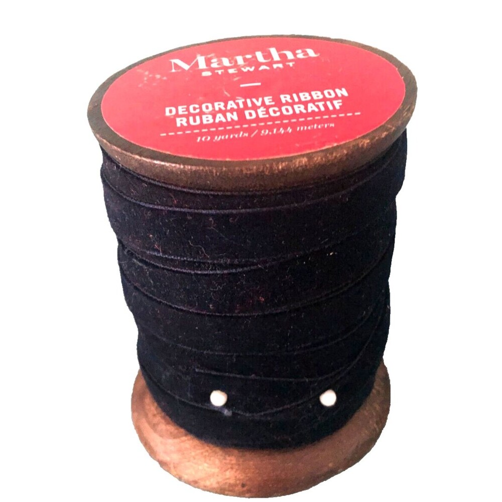 Martha Stewart Decorative Ribbon 10 Yd x .5" Velvet Navy Red Fleck Wooden Spool
